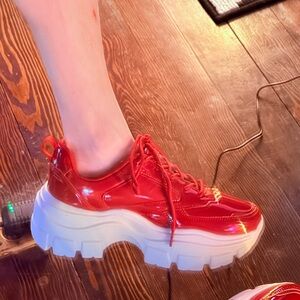 Red Platform Shoes with Chunky Sole and Glossy Finish
